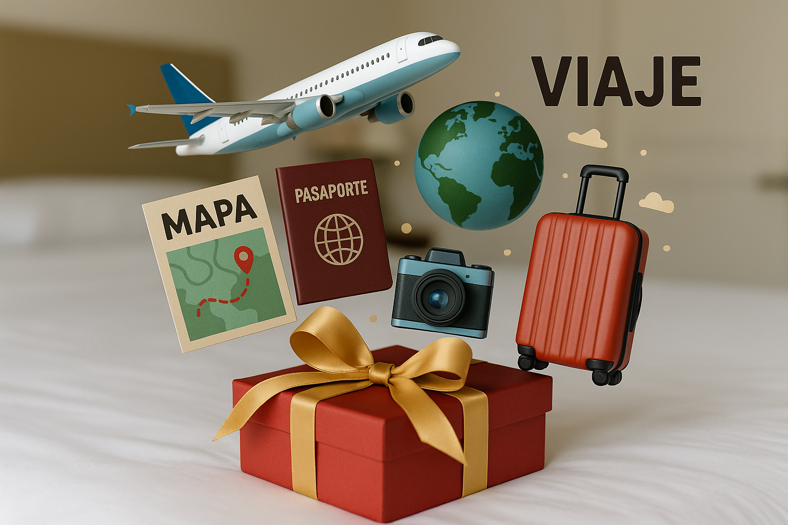 regala un viaje, pasaporte, mapa...